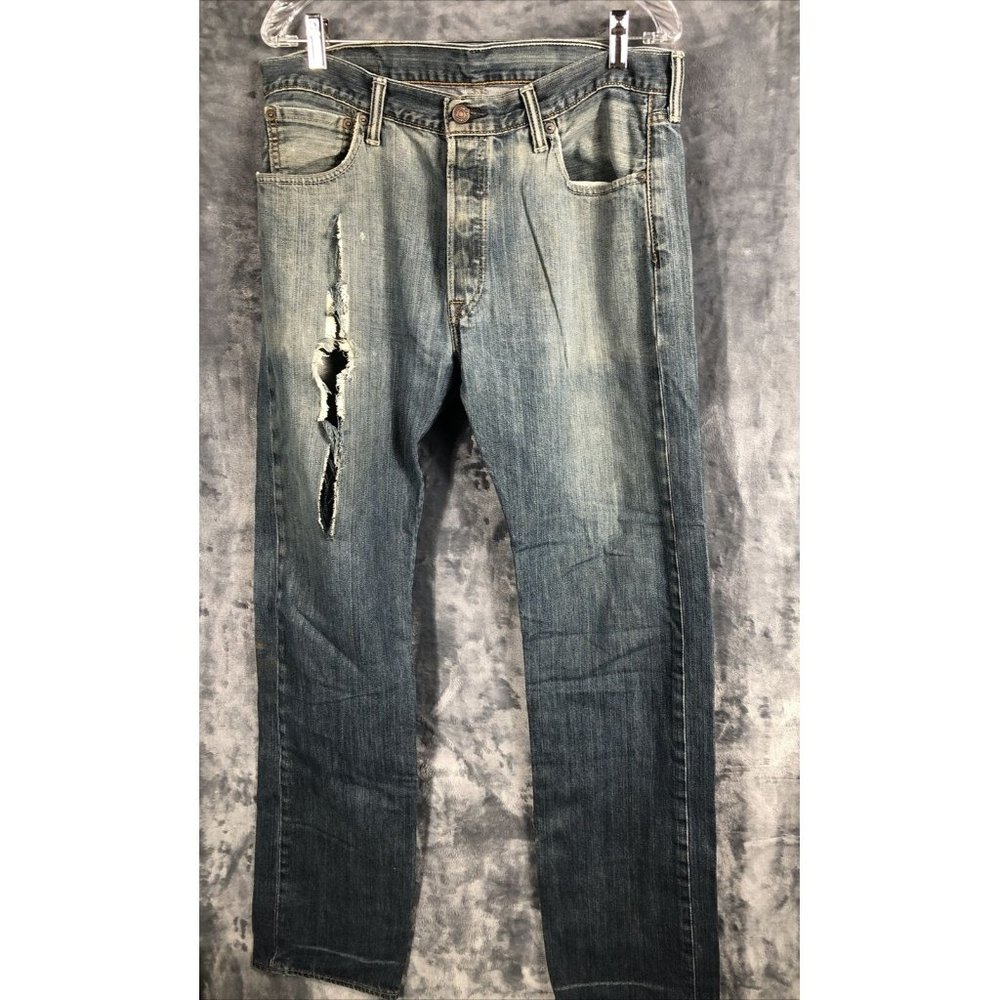 Levi’s 501 Jeans Men’s Size 34-34 Distressed Ripped Pants - Picture 1 of 9